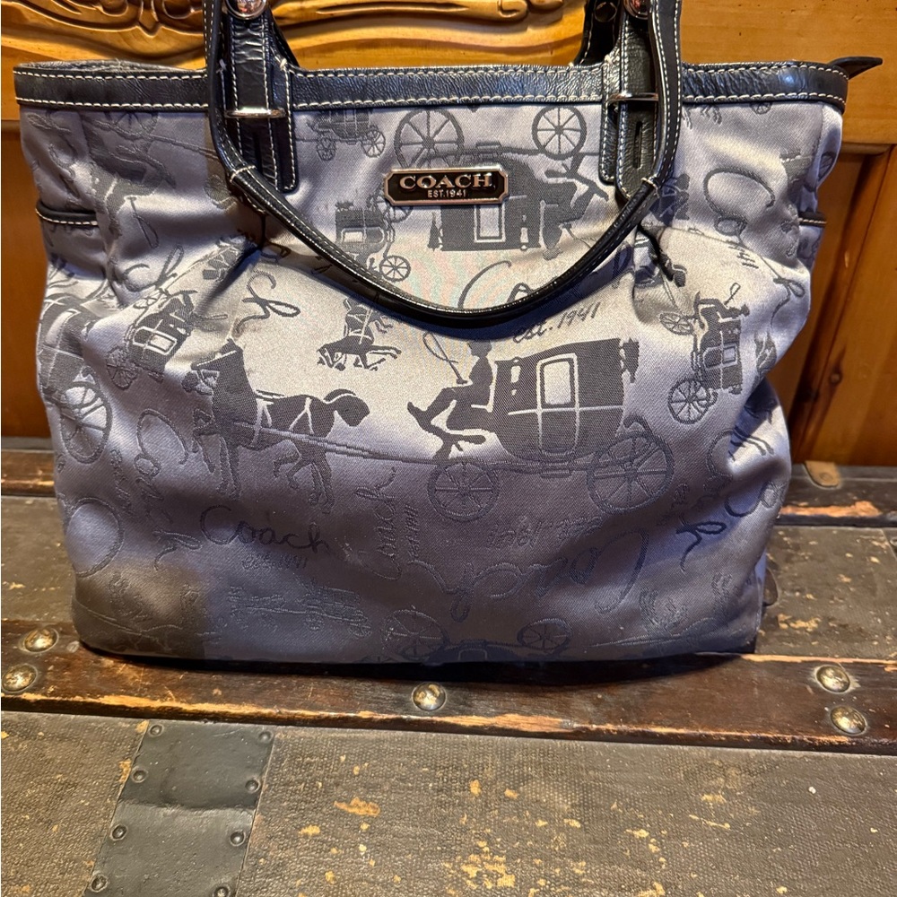 Coach Gray and Black Equestrian Shoulder Bag